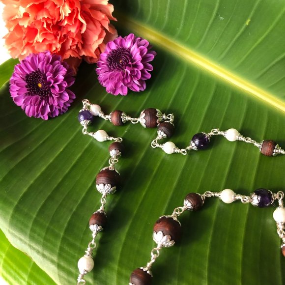 31 3/4"berry Tulasi with pearl (gemstone for the Moon) and amethyst (Saturn) - Picture 8 of 11